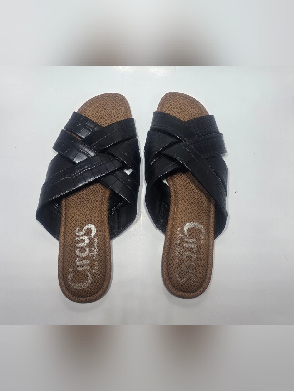 Circus by Sam Edelman Black Croc Embossed Slide Sandals Women's Size 8.5 M